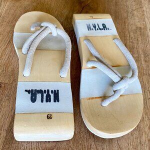 N.Y.L.A. Japanese Wooden Platform Sandals with Knotted Straps  - Size 39
